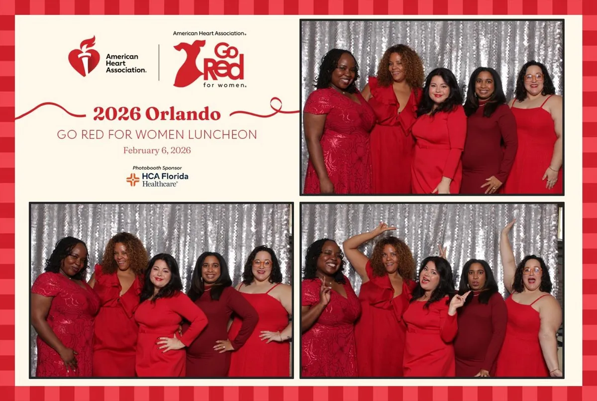 Jena Mehlberg with Katleen Francois, Emily Walker, Safia Porter and Alex at the 2026 Orlando Go Red for Women Luncheon photobooth