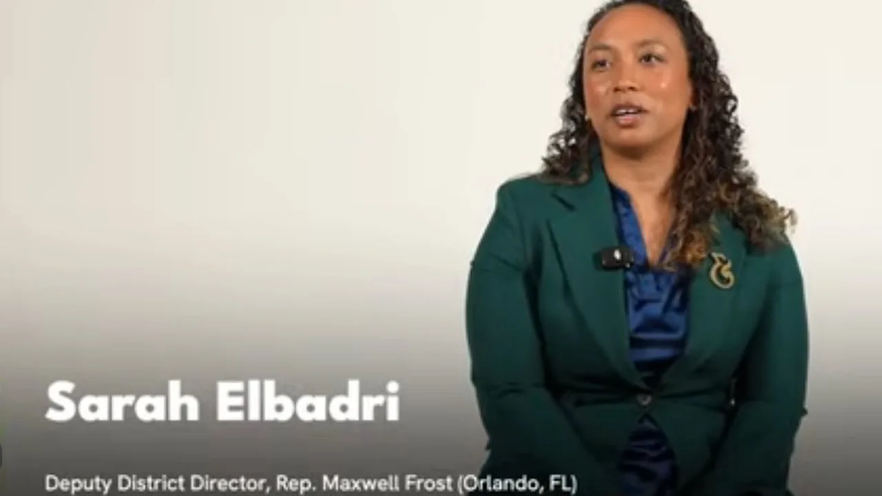 Sarah Elbadri, Deputy District Director for Congressman Maxwell Frost, seated for her interview